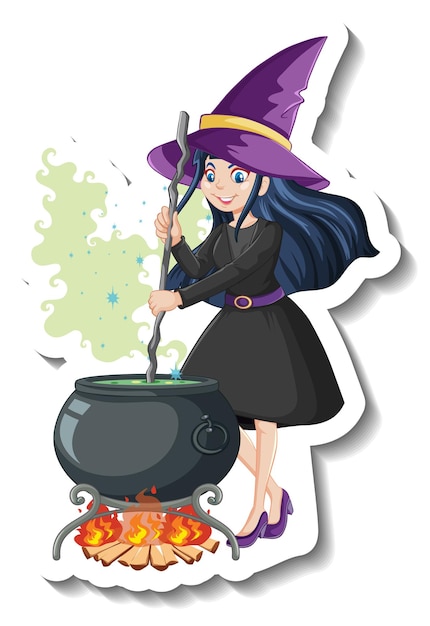 Free Vector beautiful witch cartoon character sticker