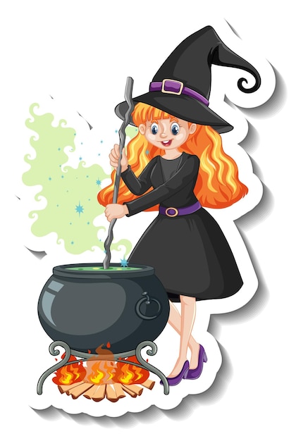 Free vector beautiful witch cartoon character sticker