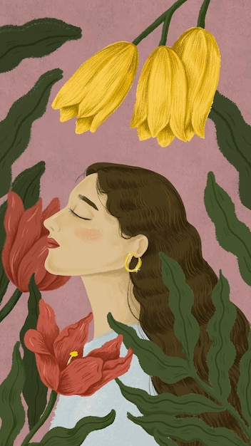 Beautiful woman surrounded by nature illustration