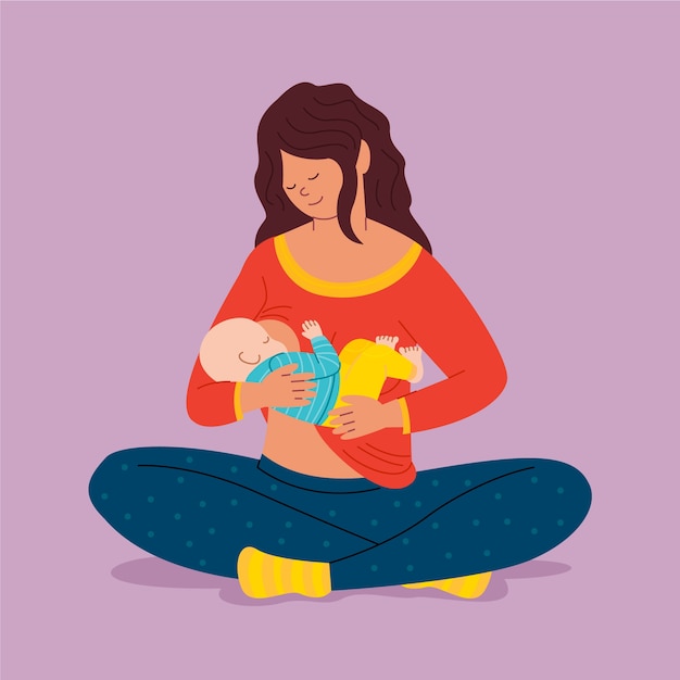 Free Vector beautiful woman with her baby breastfeeding illustrated