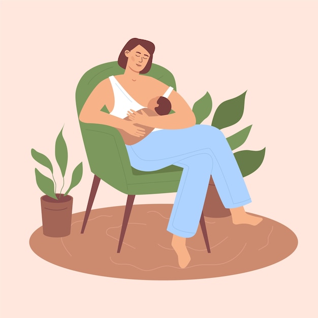 Free vector beautiful woman with her baby breastfeeding illustrated