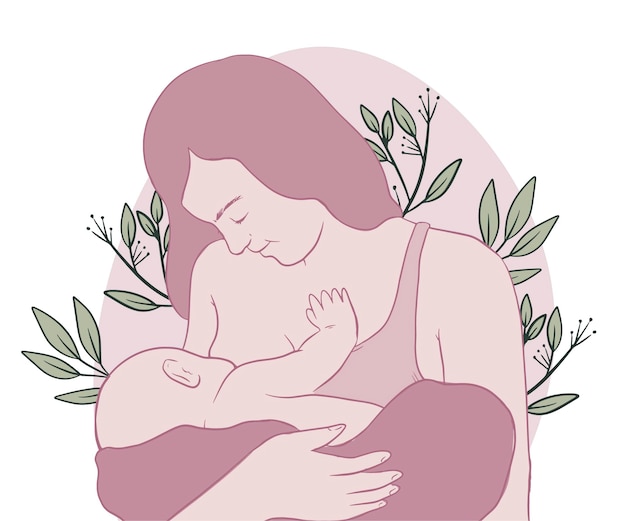 Free Vector beautiful woman with her baby breastfeeding illustrated