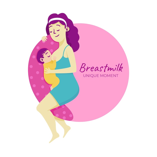 Beautiful woman with her baby breastfeeding illustrated