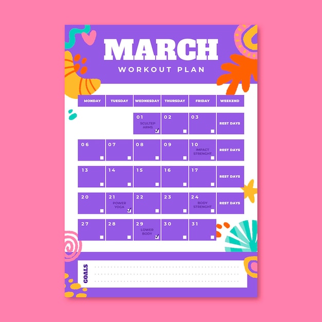 Beautiful workout plan calendar