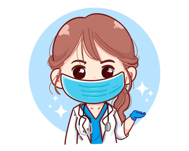 Free Vector beautiful young female doctor presenting something cartoon illustration