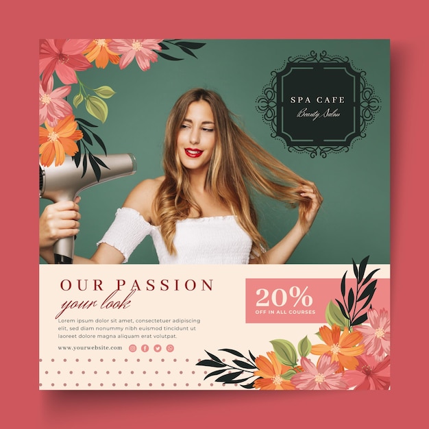 Free Vector beauty fashion salon flyer square template