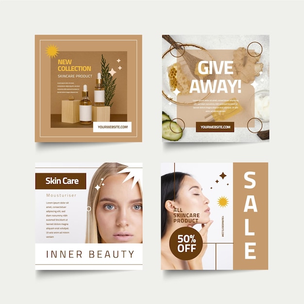 Free vector beauty instagram post pack flat design