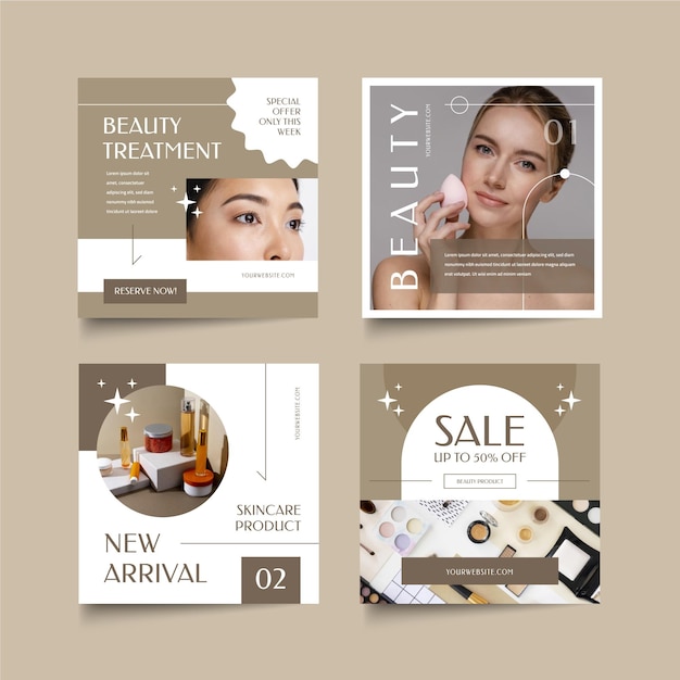 Free vector beauty instagram post set flat design