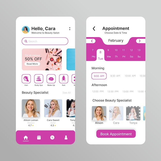 Beauty salon booking app with photo