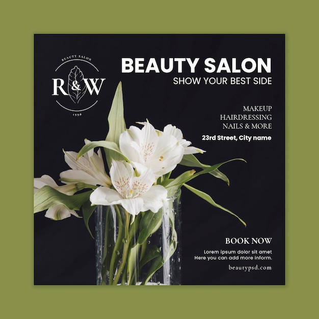 Beauty salon floral squared flyer template