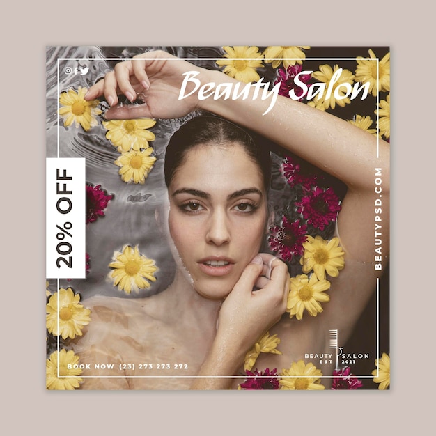 Free Vector beauty salon floral squared flyer