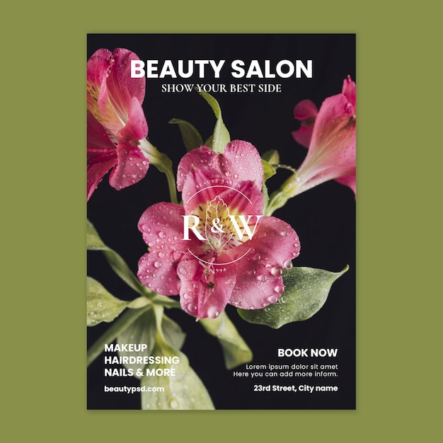 Beauty salon floral vertical flyer template