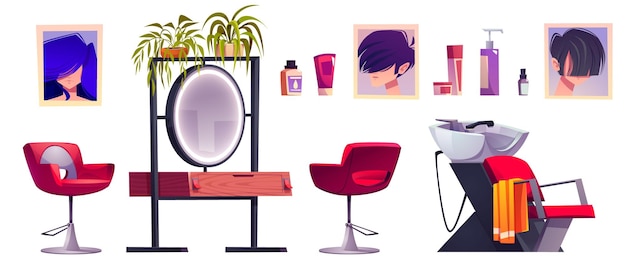 Free Vector beauty salon interior equipment and cosmetics