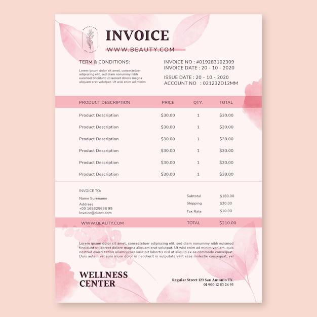 Beauty salon invoice template