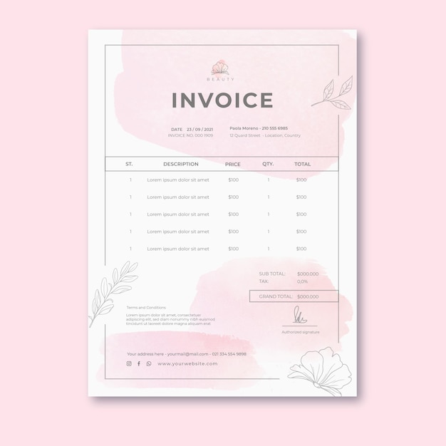 Beauty salon invoice template