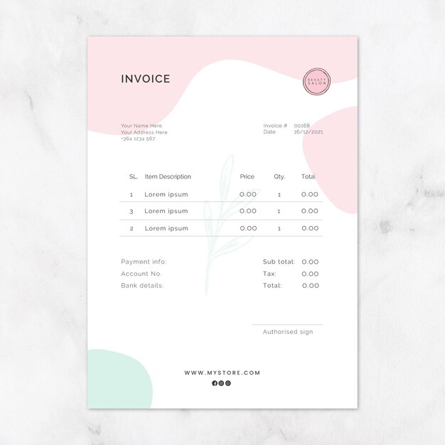 Beauty salon invoice