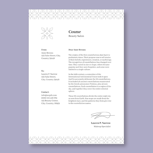 Beauty salon letterhead template