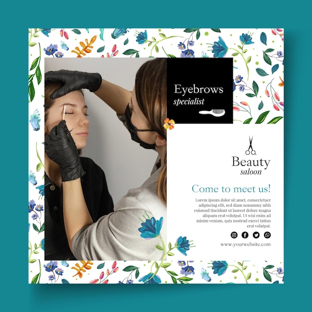 Free Vector beauty salon squared flyer template