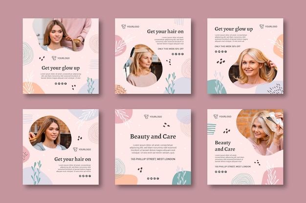 Free vector beauty saloon instagram posts