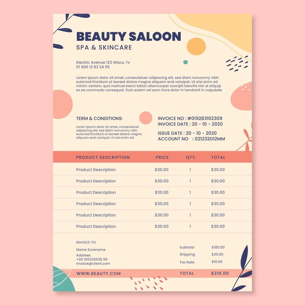 Beauty saloon invoice template