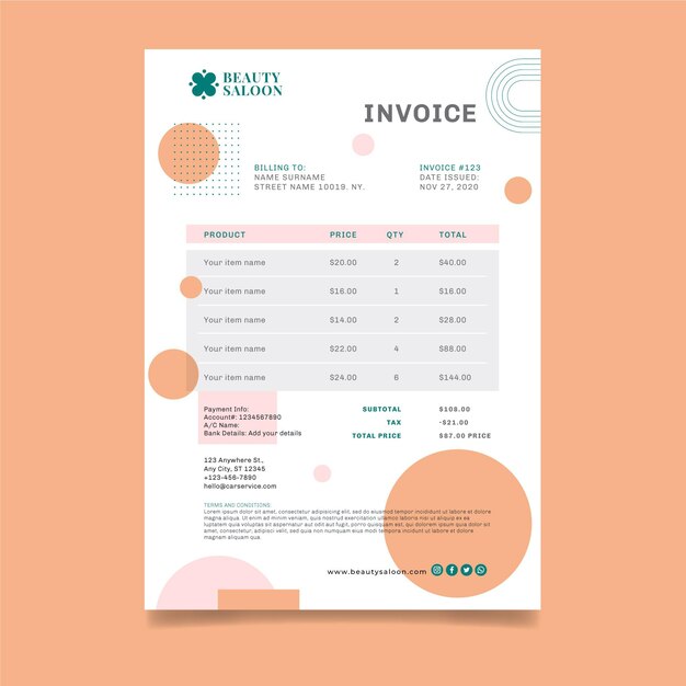 Beauty saloon invoice template