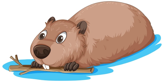 Free vector a beaver holding a wood stick in the water