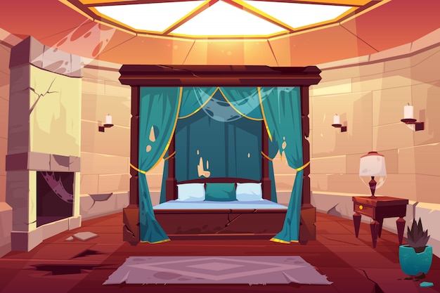 Free vector bedroom in castle or palace. empty sunny apartment