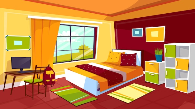 Bedroom illustration of teenager girl or boy room interior background. 