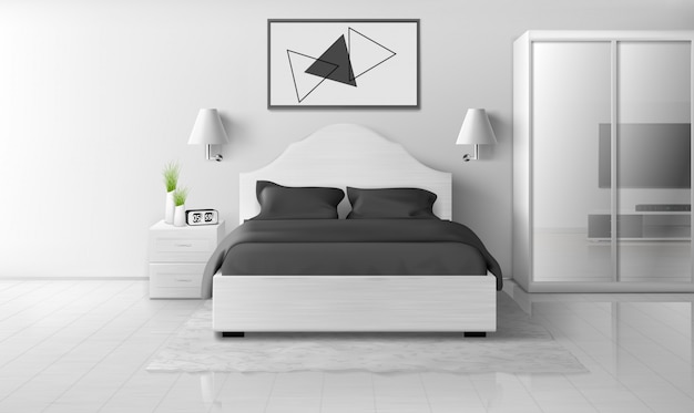 Free Vector bedroom interior in monochrome colors, modern home