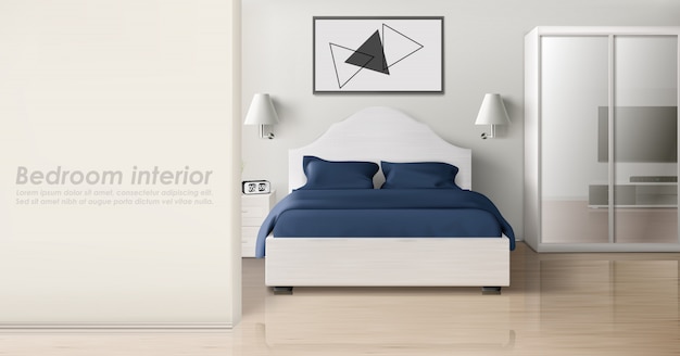 Free Vector bedroom interior in monochrome colors, modern home