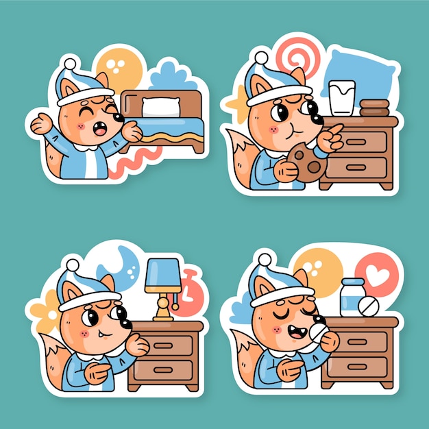 Bedtime stickers collection with fred the fox