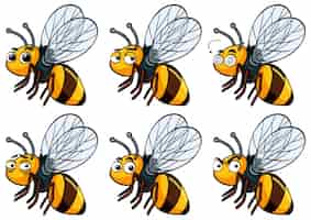 Free vector bee with different facial expressions