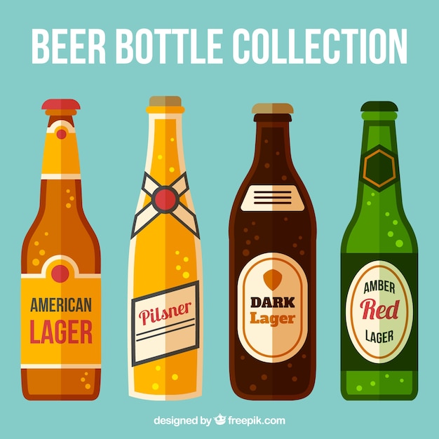 Beer bottles set in flat design