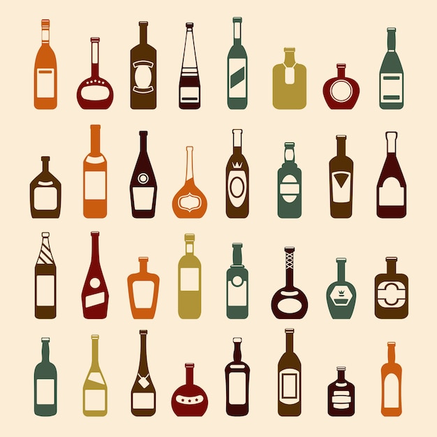 Free Vector beer bottles and wine bottles set.