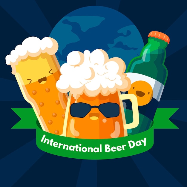 Beer day celebration with mugs flat design