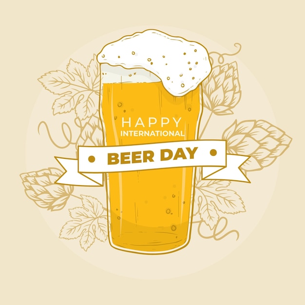 Free Vector beer day event with mug hand drawn design