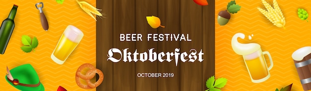 Beer festival banner with beer production elements