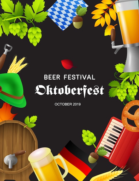 Beer festival Oktoberfest poster with fest symbols