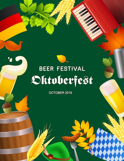 Free Vector beer festival oktoberfest poster with fest symbols