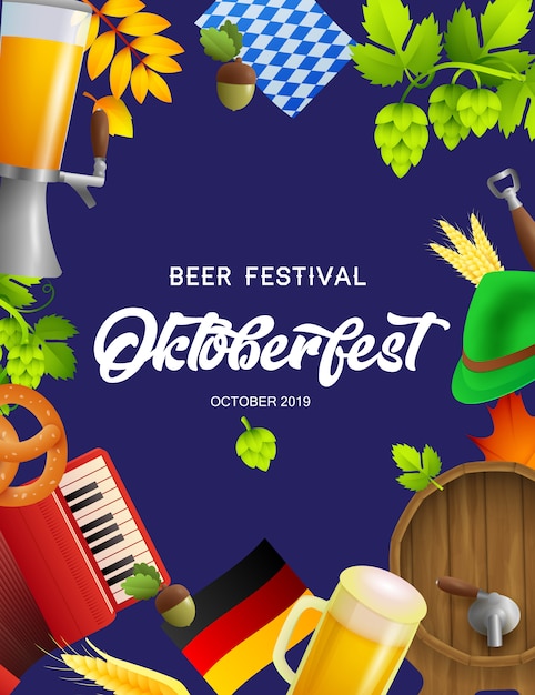 Beer festival Oktoberfest poster with fest symbols