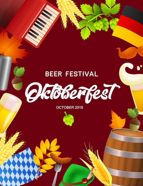 Beer festival Oktoberfest poster with fest symbols