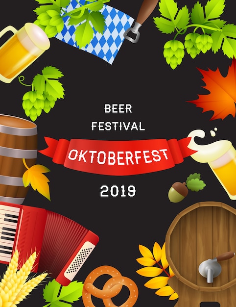 Beer festival Oktoberfest poster with fest symbols