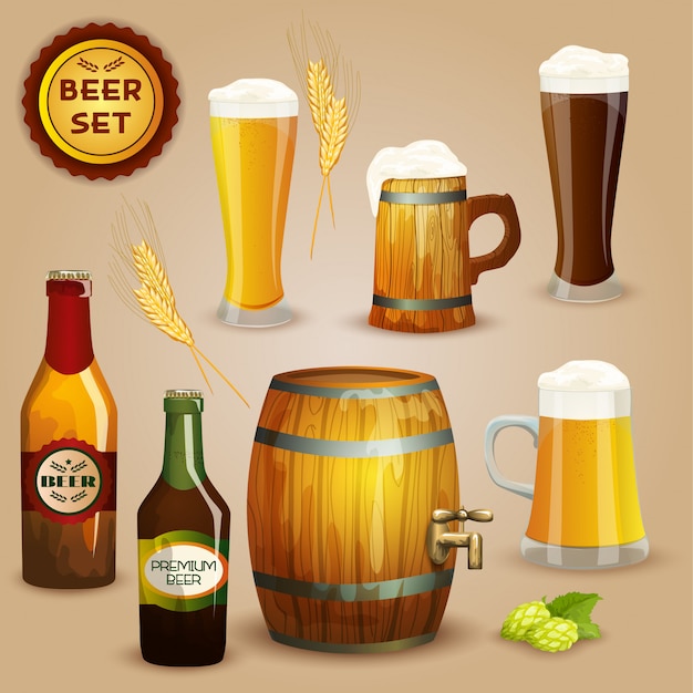 Free vector beer icons composition set poster