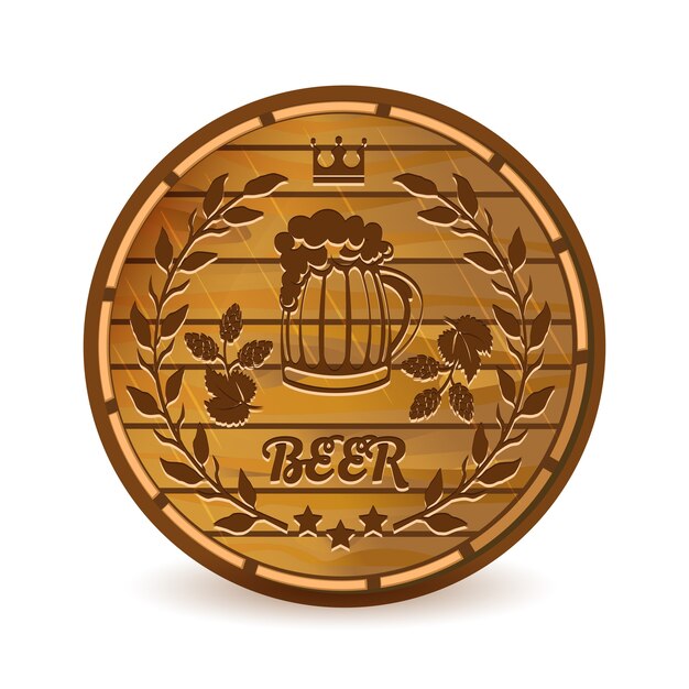 Beer label on wooden barrel vector illustration