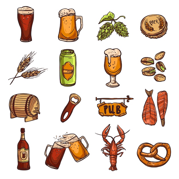 Free Vector beer sketch set