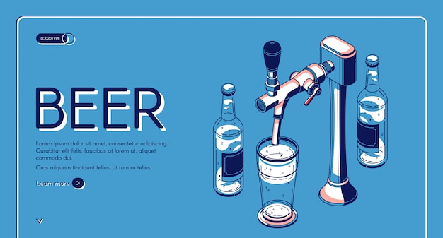 Free Vector beer tap isometric landing page, alcohol drink