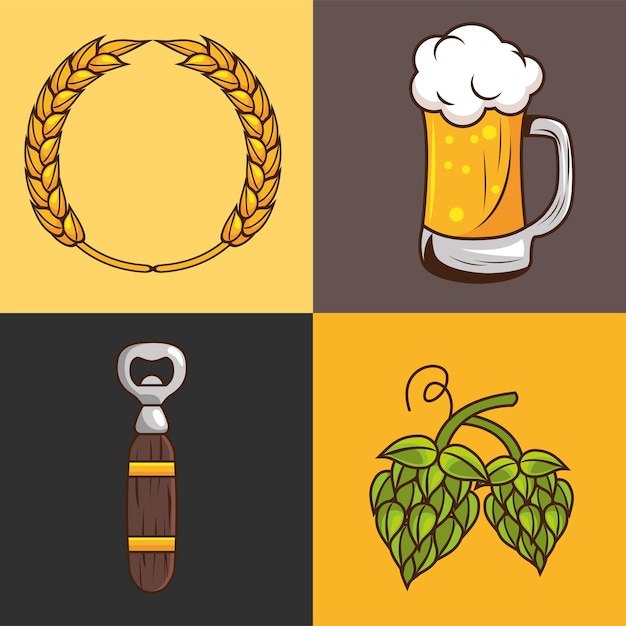 beers drinks set four icons