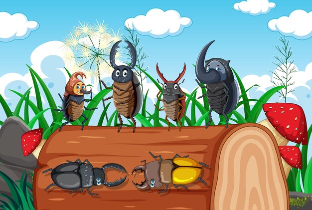 Beetle friends in nature background