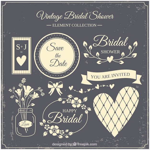 Free Vector beige vintage bridal shower element collection