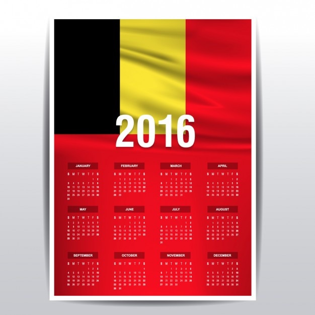 Free Vector belgium calendar of 2016